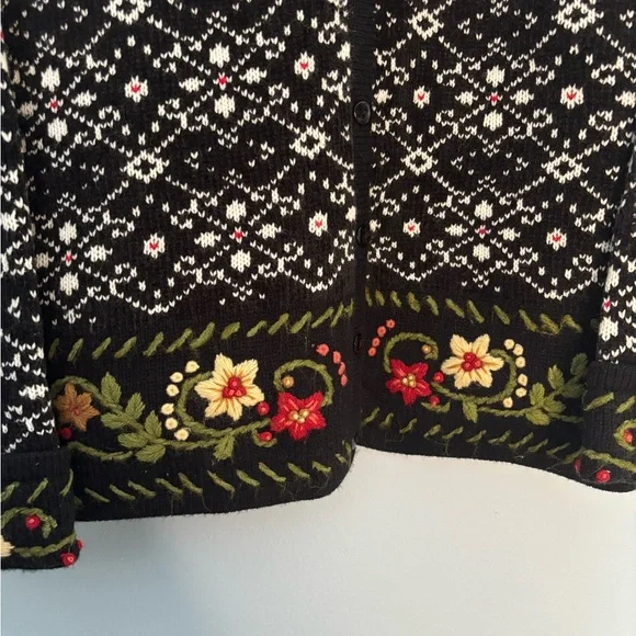 Jenny Sweater Cardigan Long Sleeve Size Medium Nordic Embroidered Floral Print - Picture 5 of 9